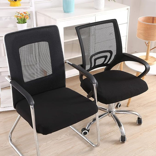 Smiry Stretch Jacquard Office Computer Chair Seat Covers, Removable Washable Anti-dust Desk Chair Seat Cushion Protectors - Black