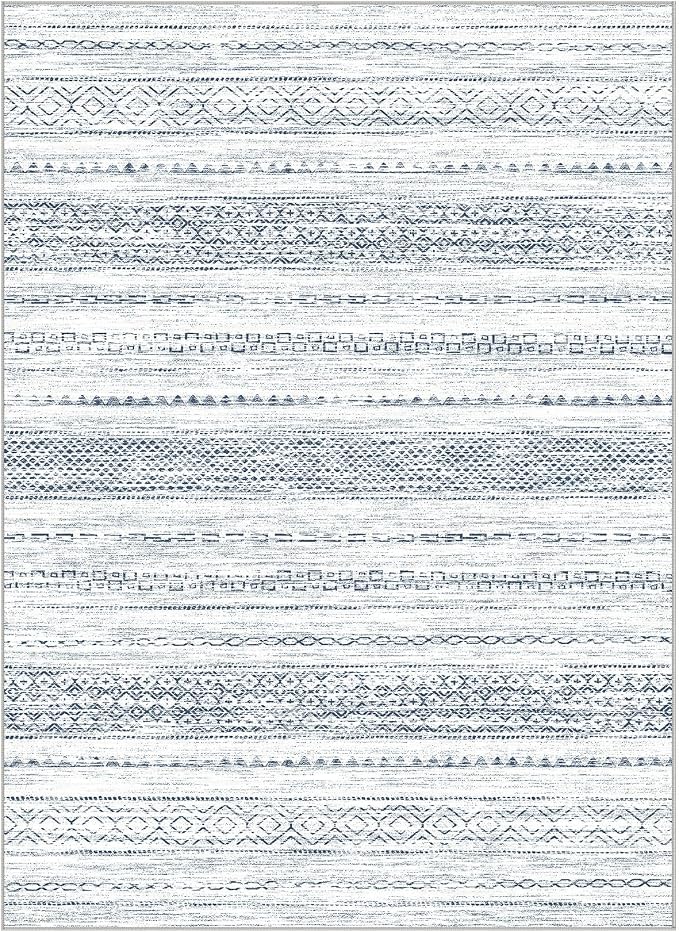 Nakagishi 6x9 Area Rugs Living Room: Washable Boho Large Neutral Soft Farmhouse Rug Stain Resistant Modern Indoor Floor Non-Slip Carpet for Bedroom Nursery Playroom Office Dining Room Dorm-White Blue