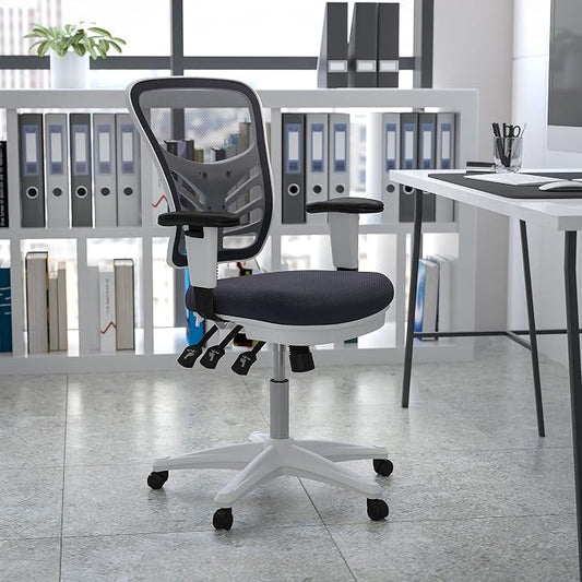 Flash Furniture Nicholas Mid-Back Swivel Office and Gaming Chair, Ergonomic Mesh Office Chair with Adjustable Lumbar Support and Height, Gray/White