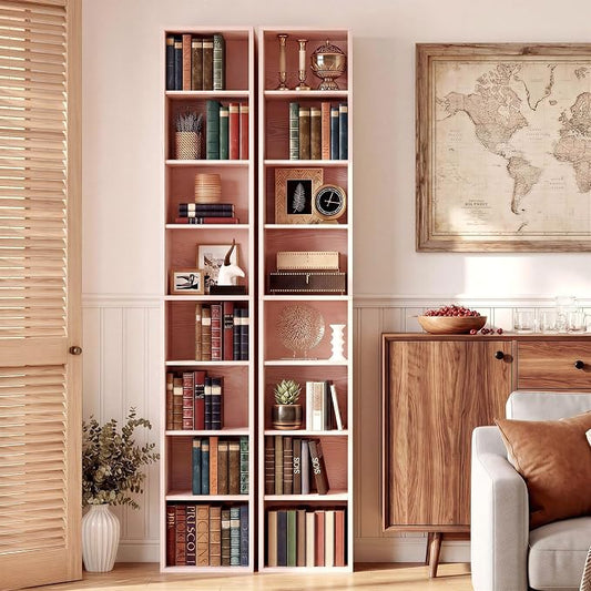 IRONCK Tall Narrow Bookshelf 8 Tiers 71in Set of 2, Compact Corner Bookcase, Easy to Match for Living Room, Office, Study, Bedroom
