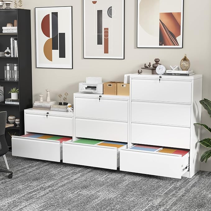 INTERGREAT 4 Drawer Lateral File Cabinet,White Lateral Filing Cabinet with Lock, 36" W Metal Steel Horizontal File Cabinets for Home Office, Easy Assembled