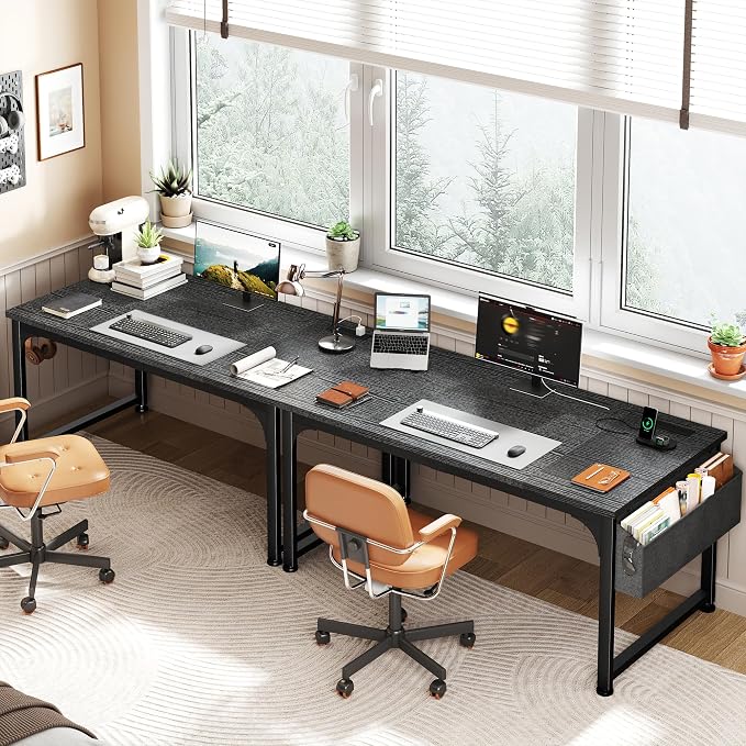 DurayLoly 47 x 24 inch Desk, 24mm Thick Heavy Duty Gaming Desk with RGB LED & Power Outlets, Detachable Stand, Hooks & Storage Bag, 110LBS Capacity, Home Office Computer Desk, Black