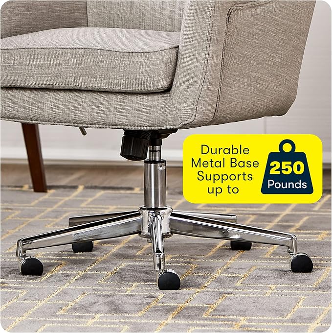 Serta Ashland Home Office Desk Chair with Button Tufted Mid-Back, Memory Foam Cushion and Padded Arms, Mid Century Modern Vanity Armchair with Wheels for Bedroom, Chrome Metal Base, Light Gray
