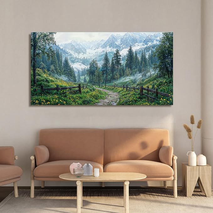 Canvas Wall Art Decor Canvas Art Wall Decor Nature Landscape Wall Art Decorations Wall Art Pictures for Living Room Artwork for Walls Modern Green Forest Wall Art Prints Bedroom Office Decor 20"X40"