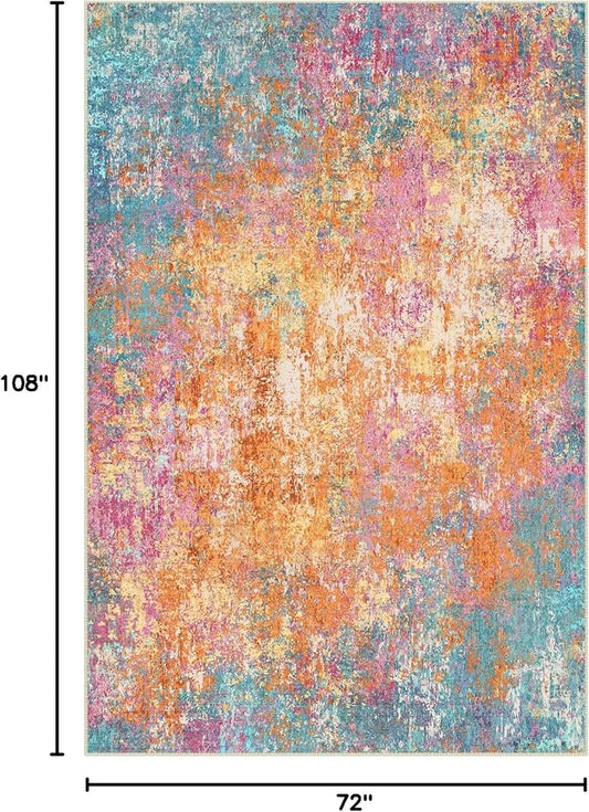 RELEANY Washable Area Rugs 6'x9' Non-Slip Modern Abstract Soft for Living Room Entryway Bedroom Kitchen, Print Pattern, Orange Blue Pink Yellow Colorful