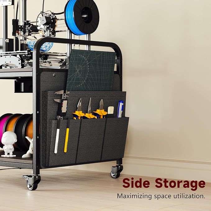 Heavy Duty 3D Printer Stand for Bambu Lab A1 Mini & FlashForge 5M | Reduces Printer Vibration, Supports 220 lbs, Adjustable Height, Built-in Power Hub, Mobile Tool Storage