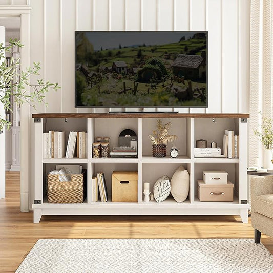 EnHomee 8-Cube Storage Organizer, Farmhouse Bookshelf, Display Shelf for Living Room, Bedroom, Home Office, White