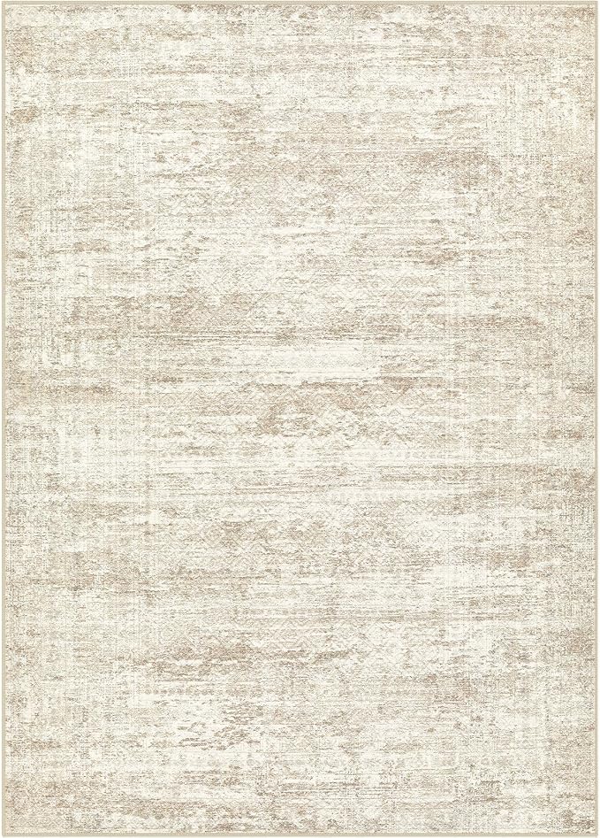 UERMEI 7x9 Area Rug Living Room Rugs - Washable Neutral Modern Abstract Soft Thin Rug Indoor Floor No Slip Rug Carpet for Bedroom Under Dining Table Home Office Decor - Beige/Brown