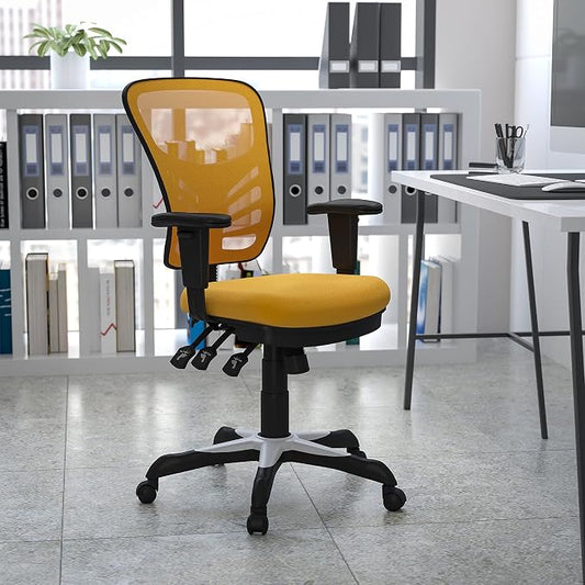 Flash Furniture Nicholas Mid-Back Yellow-Orange Mesh Multifunction Executive Swivel Ergonomic Office Chair with Adjustable Arms