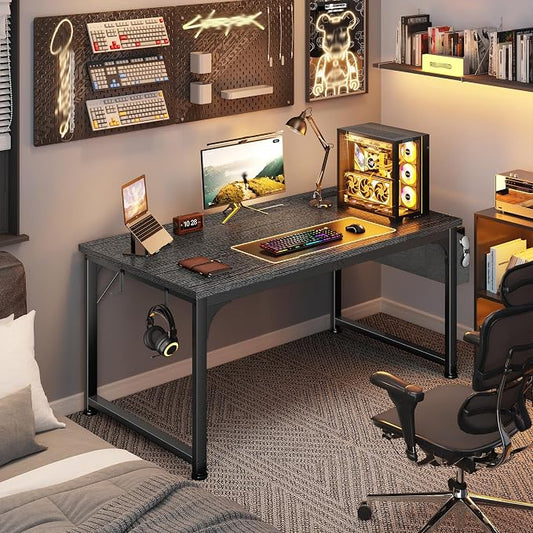 DurayLoly 47 x 24 inch Desk, 24mm Thick Heavy Duty Gaming Desk with RGB LED & Power Outlets, Detachable Stand, Hooks & Storage Bag, 110LBS Capacity, Home Office Computer Desk, Black
