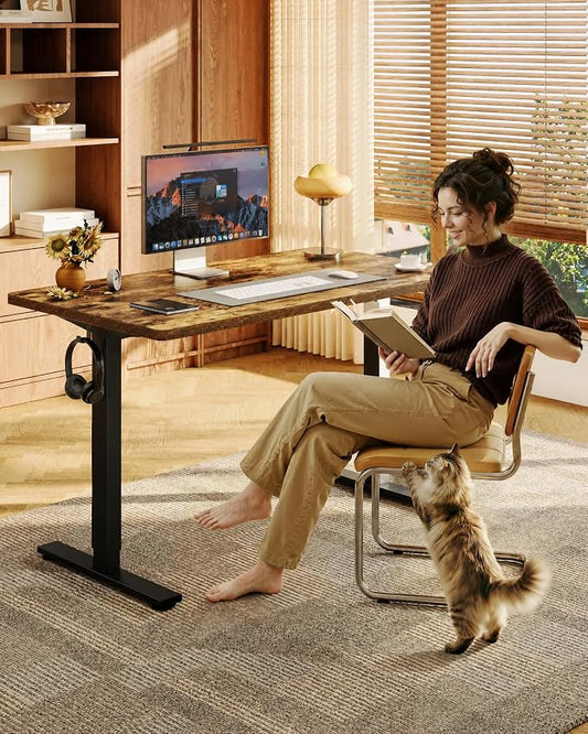 FLEXISPOT EN1 One-Piece Standing Desk, 48"x24" Seamless Desktop Electric Height Adjustable Desk for Home Office, Multi-Monitor Setups & Easy Assembly, Rustic (Black Frame)