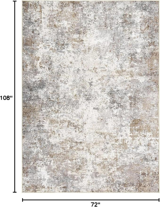 UERMEI 6x9 Area Rug Living Room Rugs - Washable Neutral Modern Abstract Soft Thin Large Rug Indoor Floor No Slip Rug Carpet for Bedroom Under Dining Table Home Office Decor - Brown Grey