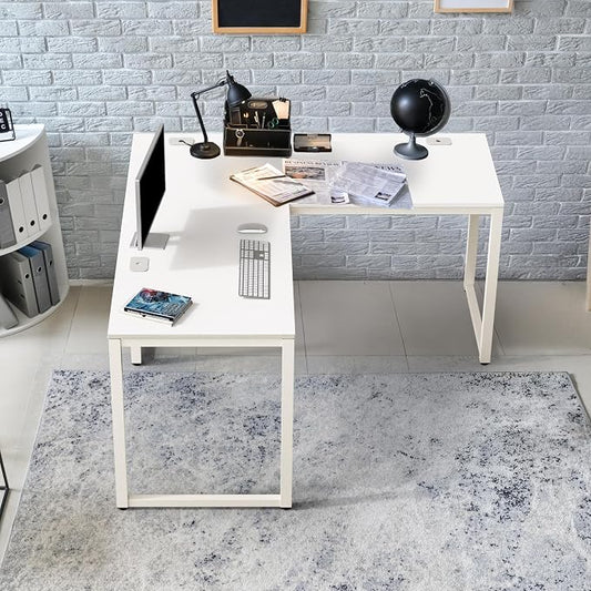 SHW 55 x 60 Inches Commercial-Grade L-Shape Corner Office Computer Desk, White