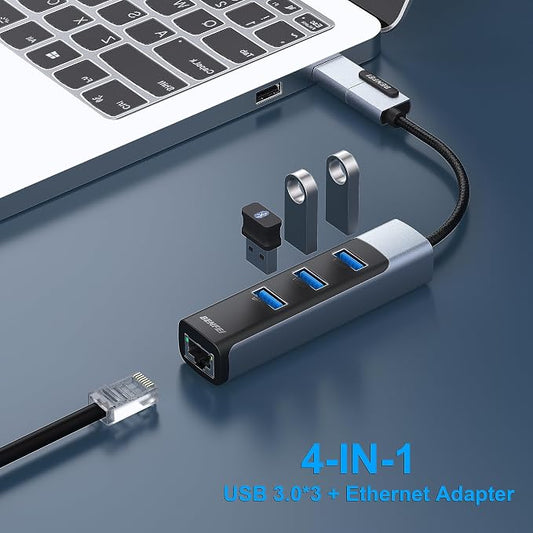 BENFEI 4in1 USB-C/USB 3.0 to Ethernet Adapter with 3*USB 3.0 Ports Compatible for iPhone 15 Series, MacBook Pro/Air 2023/2022/2021/2020/2019 and More