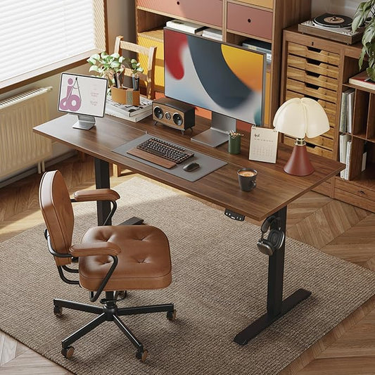 Agilestic Electric Standing Desk, 63 x 24 Inches Height Adjustable Desk, Sit Stand up for Work Office Home, Ergonomic Rising Computer Table with Memory Preset, Dark Walnut