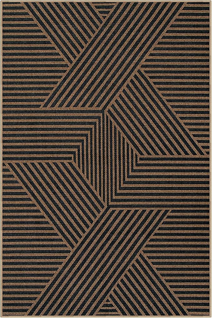 Lahome Modern Geometric Easy Jute Carpet, 6x9 Area Rugs for Living Room Outdoor Patio Washable Indoor Outdoor Dining Room Rug, Farmhouse Large Non Slip Carpet for Bedroom Backyard Office