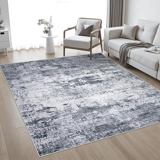 4x4 Area Rug Living Room Rug: Washable Modern Abstract Soft Thin Rug Indoor Floor No Slip Stain Resistant Carpet for Bedroom Dining Room Farmhouse Nursery Home Office - Grey