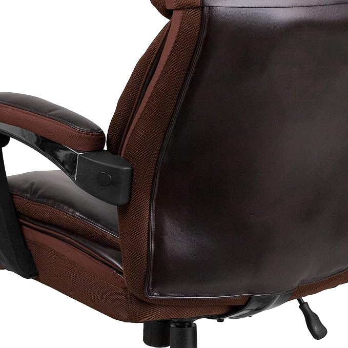 EMMA + OLIVER Big & Tall Office Chair | Brown LeatherSoft Executive Swivel Office Chair with Headrest and Wheels