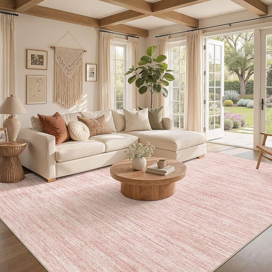 Nakagishi 6X8 Area Rugs Living Room: Washable Large Vintage Rug Neutral Non-Slip Soft Stain Resistant Indoor Carpet for Bedroom Nursery Dining Room Office Playroom - Pink
