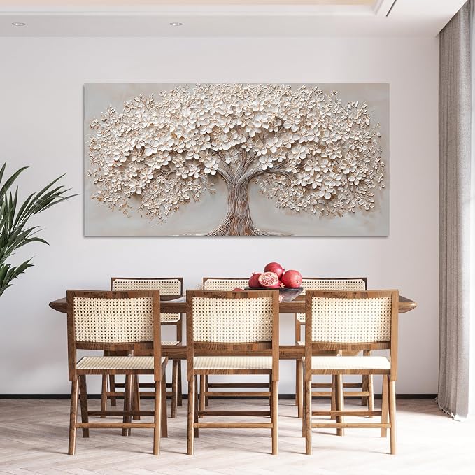 Canvas Wall Art Decor Prints Botanical Large Wall Art Pictures for Living Room Canvas Art Wall Decor Oversized Tree of Life Wall Art Decor Modern White Wall Art Prints Artwork for Walls Bedroom Office Decor 39" X 78"
