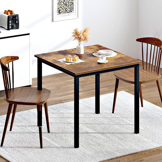 Need Small Square Dining Table- 31-1/2'' Sturdy and Heavy Duty Writing Desk for Small Spaces and Writing Table Desk Breakroom Table, Rustic Brown