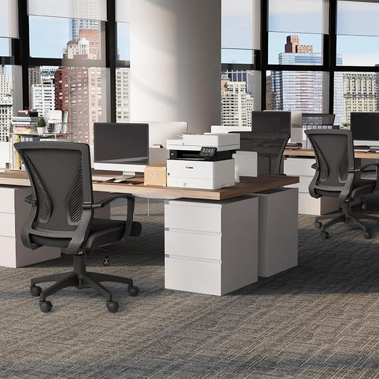Furmax Office Chair Ergonomic Computer Desk Mesh Chair Mid Back Swivel Lumbar Support with Armrest (2, Black)