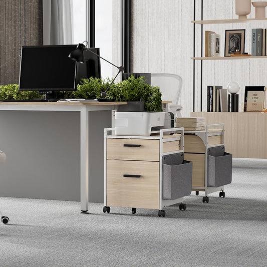 EUREKA ERGONOMIC 2 Drawer Mobile File Cabinet with Wheels, Solid Wood Rolling Storage Cabinet for Home Office, Space-Saving Under Desk Organization with Printer Stand,White