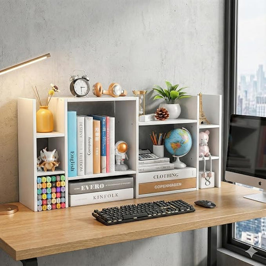 YIGANG Desk Shelf Organizer, 3-Tier Desktop Bookshelf for Computer Desk, Small Tabletop Hutch Storage Rack, Wood Office Supplies Organizer for Dorm, Home & Student (29 Inch Wide),White