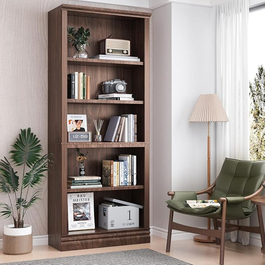 72 in Tall Bookcase, 31.3 in Wide Floor Standing Bookshelf, Open Storage 5-Shelf Bookshelves, Dark Cherry Large Indoor Furniture for Home Office School Library Living Room Bedroom