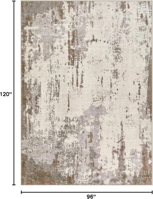 UERMEI 8x10 Area Rug Living Room Rugs - Washable Neutral Modern Abstract Soft Thin Large Rug Indoor Floor Non Slip Rug Carpet for Bedroom Under Dining Table Home Office Decor - Brown/Grey/Beige