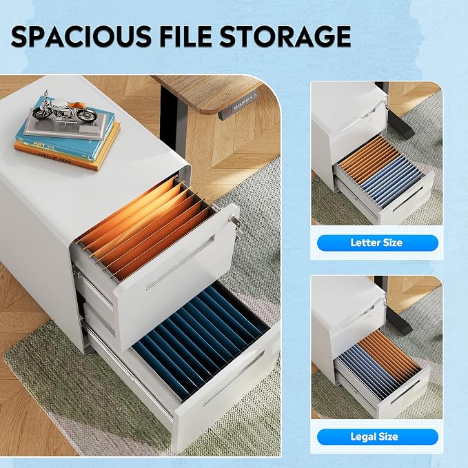 DEVAISE 2-Drawer File Cabinet with Lock, 0.7mm Thick Steel Mobile Filing Cabinet for Home Office, Under Desk Storage Organizer with Rounded Corners, Fully Assembled, 20" D x 15.8" W x 25" H, White