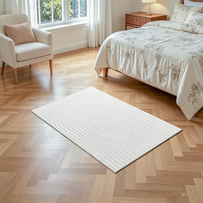 Pauwer 3x5 Washable Area Rugs for Living Room Modern White Solid Color Soft Fluffy Rugs for Bedroom Non Slip Boho Accent Indoor Mat Floor Carpet Cover for Kids Room Dining Room Kitchen Office