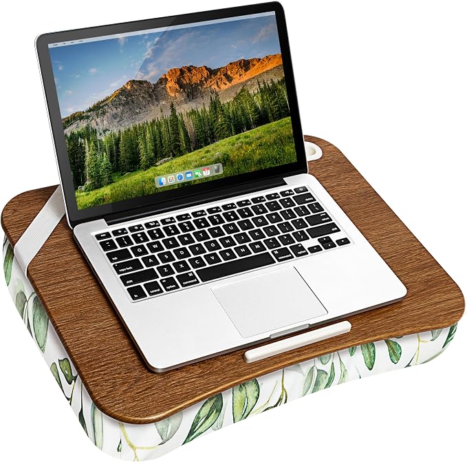 LAPGEAR Designer Lap Desk with Phone Holder and Device Ledge - Watercolor Leaves - Fits up to 15.6 Inch Laptops - Style No. 45412