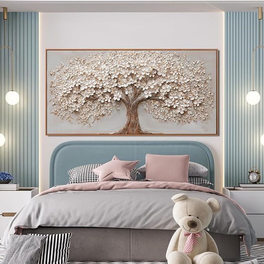 Canvas Wall Art Decor Prints Oversized Wall Art Pictures for Living Room Tree of Life Wall Art Decor Canvas Art Wall Decor Modern Large White Wall Art Prints Framed Artwork for Walls Bedroom Office Decor 29" X 58"