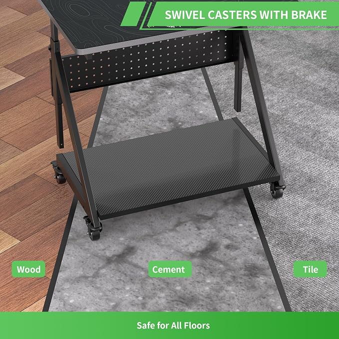 Height Adjustable Computer Tower Cart Stand, Mobile PC Laptop Standing Table, Printer Stand with Lockable Rolling Caster for Office Home