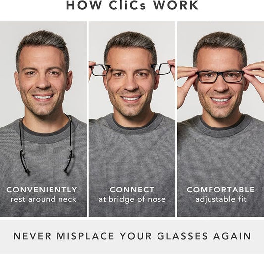Clic Magnetic Reading Glasses - Adjustable Neck Hanging Readers - Secure Fit with Rigid Headband - Original Expandable (M-XL, Jean Blue, 2.50)