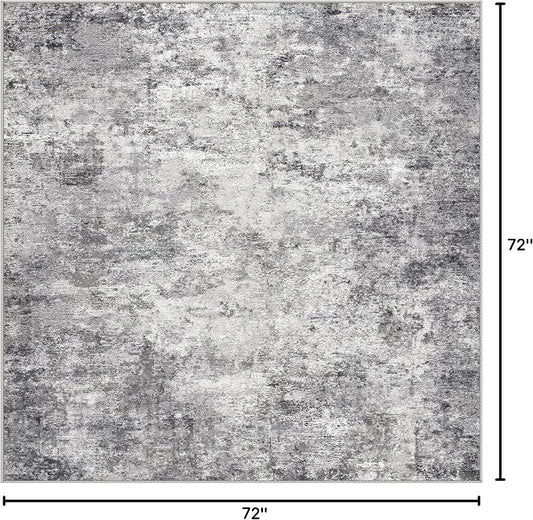 UERMEI Square Area Rugs : Washable 6x6 Neutral Modern Abstract Carpet for Living Room Bedroom - Soft Floor Mat with Non Slip Backing for Kitchen Nursery Dorms Farmhouse Home Decor - Grey