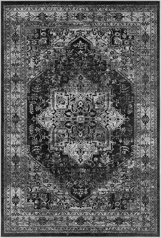 UERMEI 5x7 Area Rug Living Room Rugs - Washable Vintage Soft Large Rug Indoor Floor No Slip Rug Carpet for Bedroom Farmhouse Under Dining Table Home Office Decor - Black