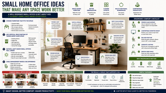 Discover smart small home office ideas with space-saving furniture, ergonomic setups, better lighting, and organization tips designed for modern American homes.