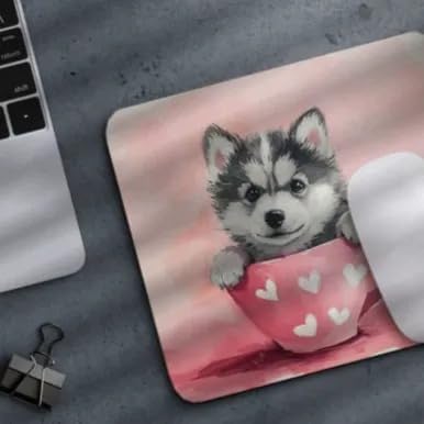 TUBBIE BASIC Mousepad Puppy in Tea Cup Mouse Pad Desktop Laptop Computer Accessories Home Office Gaming Work Desk Computer Non-Slip Rubber gift for dogs lover mousepad coffee or tea (Alaskan Malamute)