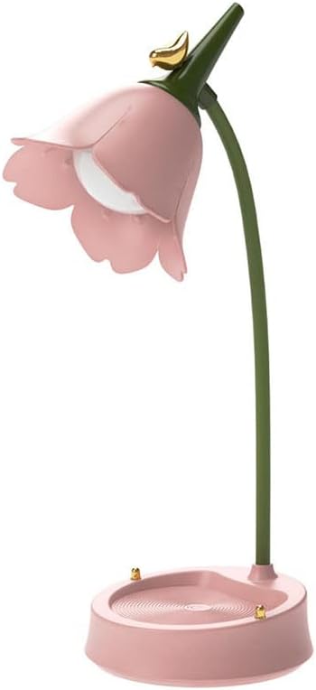 MAGICKK Flower LED Desk Lamp Cordless Table Light Adjustable Gooseneck Dimmable Touch Rechargeable Battery Student Bedroom Room Lighting Table Light House Decor (Pink)