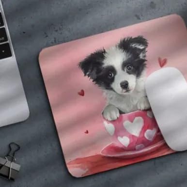 TUBBIE Basic Mousepad Puppy in Tea Cup Mouse Pad Desktop Laptop Computer Accessories Home Office Gaming Work Desk Computer Non-Slip Rubber Gift for Dogs Lover Mousepad Coffee or Tea (Border Collie)