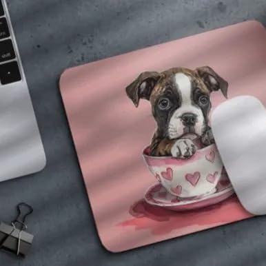 TUBBIE Basic Mousepad Puppy in Tea Cup Mouse Pad Desktop Laptop Computer Accessories Home Office Gaming Work Desk Computer Non-Slip Rubber Gift for Dogs Lover Mousepad Coffee or Tea (Boxer)
