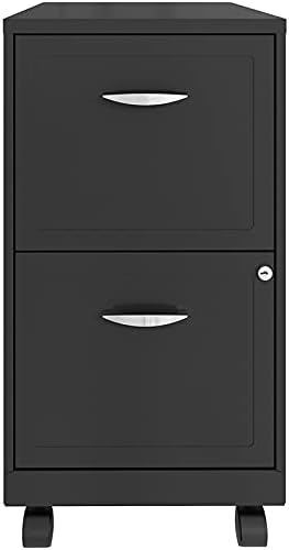 Pemberly Row 2-Drawer Mobile Metal Filing Cabinet, Gray Finish, 26.7" H X 14.25" W X 18" D, Lockable Letter-Size Storage, Smooth Glide Suspension, Easy Roll Casters for Home or Office Use
