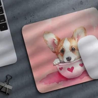 TUBBIE Basic Mousepad Puppy in Tea Cup Mouse Pad Desktop Laptop Computer Accessories Home Office Gaming Work Desk Computer Non-Slip Rubber Gift for Dogs Lover Mousepad Coffee or Tea (Welsh Corgi)