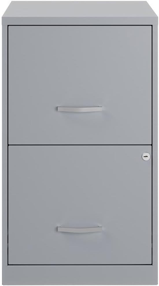 Scranton & Co Modern 18" D 2-Drawer Metal File Cabinet, Gray/Platinum Finish, Letter-Size Hanging File Storage, Locking Drawers, Glide Suspension, Compact Design for Home or Small Office Use