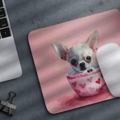 TUBBIE Basic Mousepad Puppy in Tea Cup Mouse Pad Desktop Laptop Computer Accessories Home Office Gaming Work Desk Computer Non-Slip Rubber Gift for Dogs Lover Mousepad Coffee or Tea (Chihuahua)