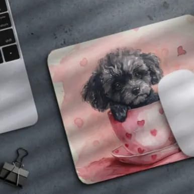 TUBBIE Basic Mousepad Puppy in Tea Cup Mouse Pad Desktop Laptop Computer Accessories Home Office Gaming Work Desk Computer Non-Slip Rubber Gift for Dogs Lover Mousepad Coffee or Tea (Poodle)