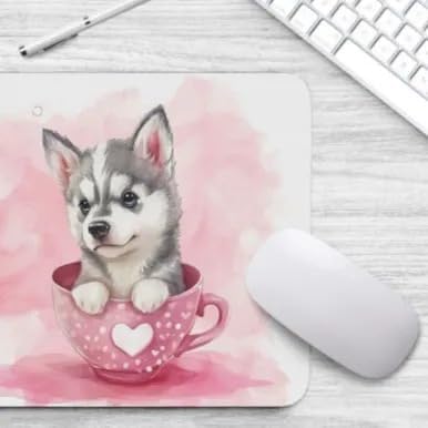 TUBBIE Basic Mousepad Puppy in Tea Cup Mouse Pad Desktop Laptop Computer Accessories Home Office Gaming Work Desk Computer Non-Slip Rubber Gift for Dogs Lover Mousepad Coffee or Tea (Siberian Husky)