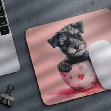 Dog Mousepad Desktop Laptop Computer Accessories Puppy in Tea Cup Mouse Pad Home Office Gaming Work Desk Computer Non-Slip Rubber Mousepad (Miniature Schnauzer)